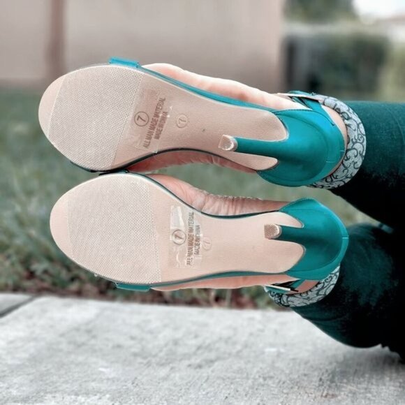 Women's Strappy Ankle High Heel Sandals Teal Color - Picture 7 of 7